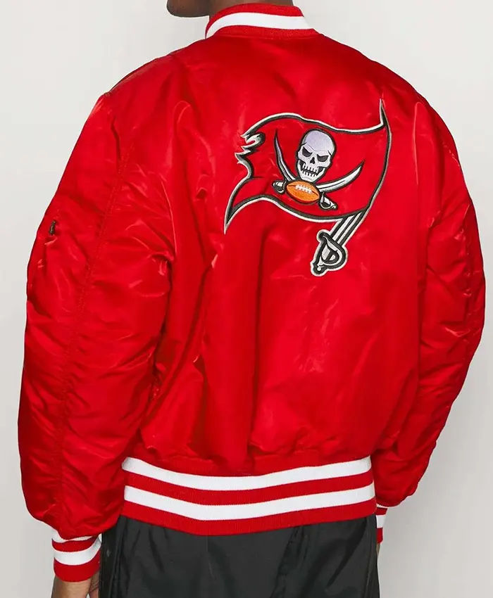 MLB Baseball Team Tampa Bay Rays Ma-1 Satin Red Bomber Jacket back view