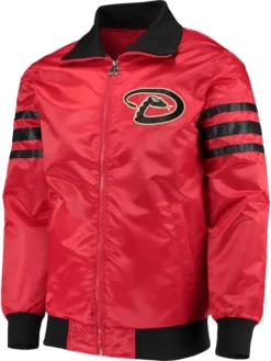 MLB Diamondbacks Red Zip Satin Bomber Jacket