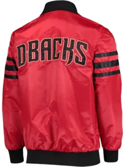 MLB Diamondbacks Red Zip Satin Bomber Jacket Back