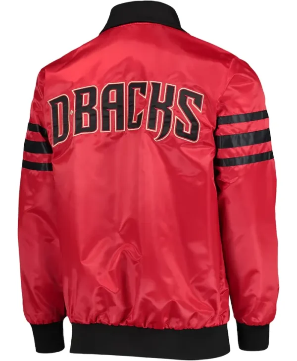 MLB Diamondbacks Red Zip Satin Bomber Jacket Back