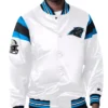 Mac NFL Carolina Panthers White Satin Varsity Jacket