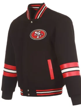 Maddox San Francisco 49ers Black Wool Varsity Jacket