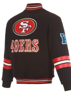 Maddox San Francisco 49ers Black Wool Varsity Jacket Back