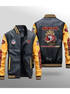 Mark 49ers Black And Yellow Leather Varsity Jacket