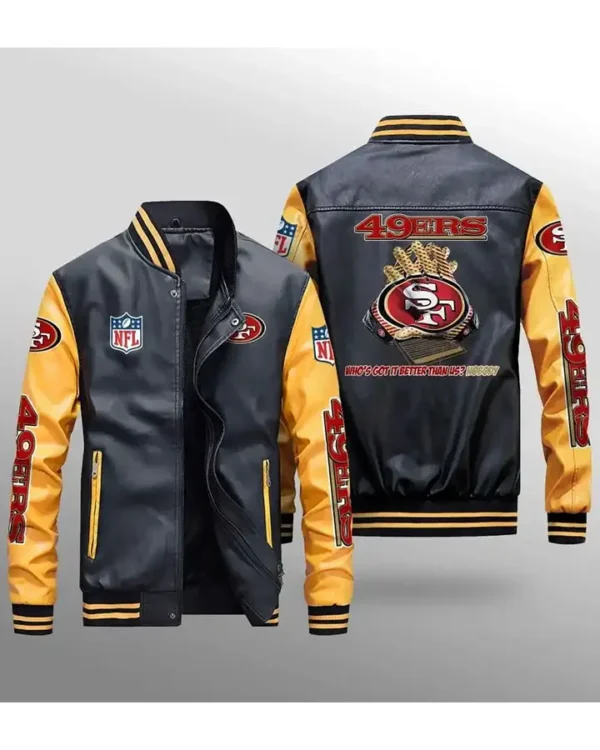 Mark 49ers Black And Yellow Leather Varsity Jacket