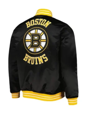 Marlon Boston Bruins Black Heavyweight Satin Varsity Jacket Back