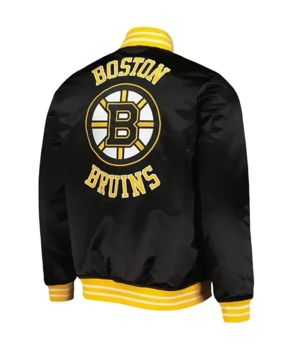 Marlon Boston Bruins Black Heavyweight Satin Varsity Jacket Back