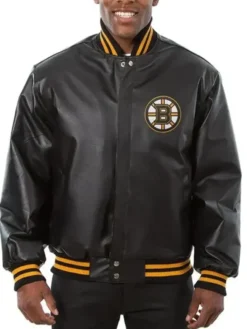 Mason Boston Bruins Black Vintage Bomber Leather Jacket
