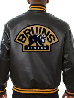 Mason Boston Bruins Black Vintage Bomber Leather Jacket Back