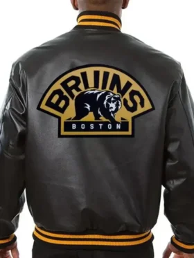 Mason Boston Bruins Black Vintage Bomber Leather Jacket Back