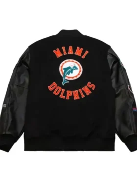 Miami Dolphins Black Out Vintage Varsity Jacket For Men
