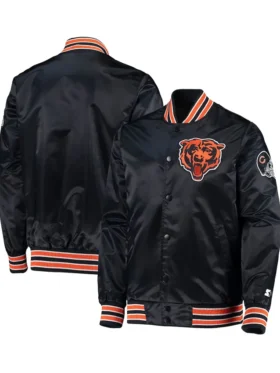 Mick Chicago Bears Starter Black Satin Varsity Jacket