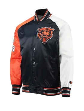 Mika Starter Chicago Bears Colorblock Satin Varsity Jacket