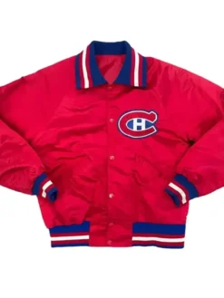 Milford 90s Montreal Canadiens Red Satin Varsity Jacket