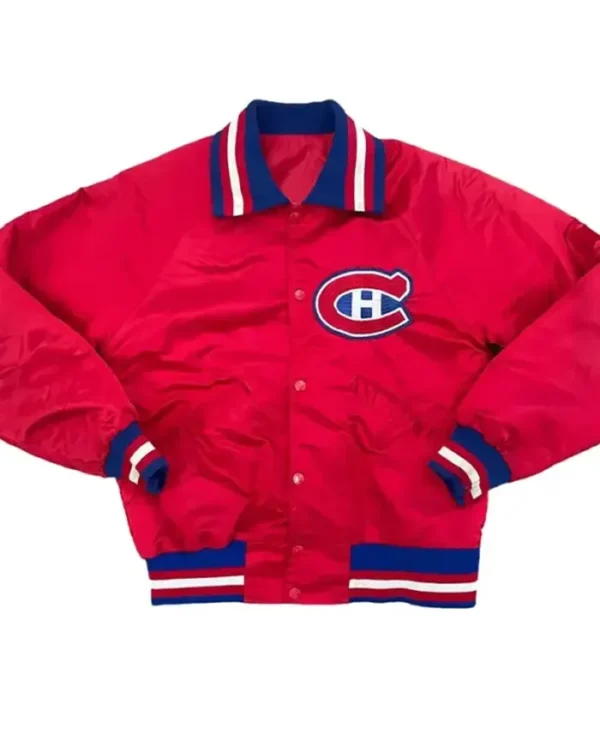 Milford 90s Montreal Canadiens Red Satin Varsity Jacket