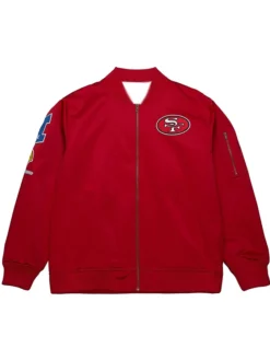 Milo Varsity San Francisco 49ers Red Satin Bomber Jacket