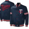 Minnesota Twins Navy Full-Snap Satin Varsity Jacket