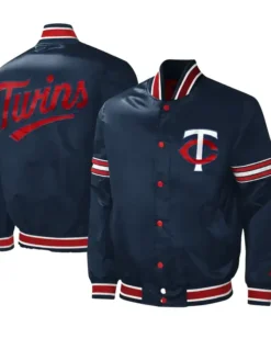 Minnesota Twins Navy Full Snap Satin Varsity Jacket