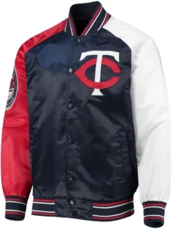 Minnesota Twins Raglan Navy and Red Varsity Jacket