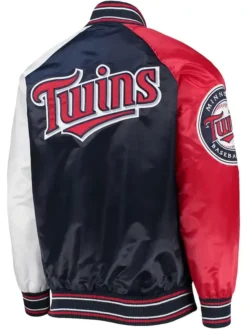 Minnesota Twins Raglan Navy and Red Varsity Jacket Back