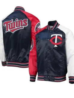 Minnesota Twins Starter Navy And Red Varsity Satin Jacket