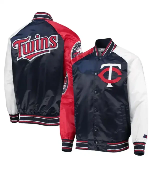 Minnesota Twins Starter Navy And Red Varsity Satin Jacket