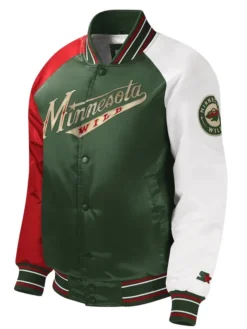 Minnesota Wild Full Snap Green Satin Letterman Varsity Jacket