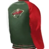 Minnesota Wild Full Snap Green Satin Letterman Varsity Jacket Back