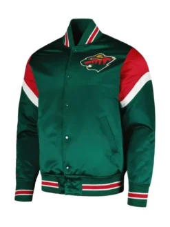 Minnesota Wild Satin Green Full Snap Varsity Jacket