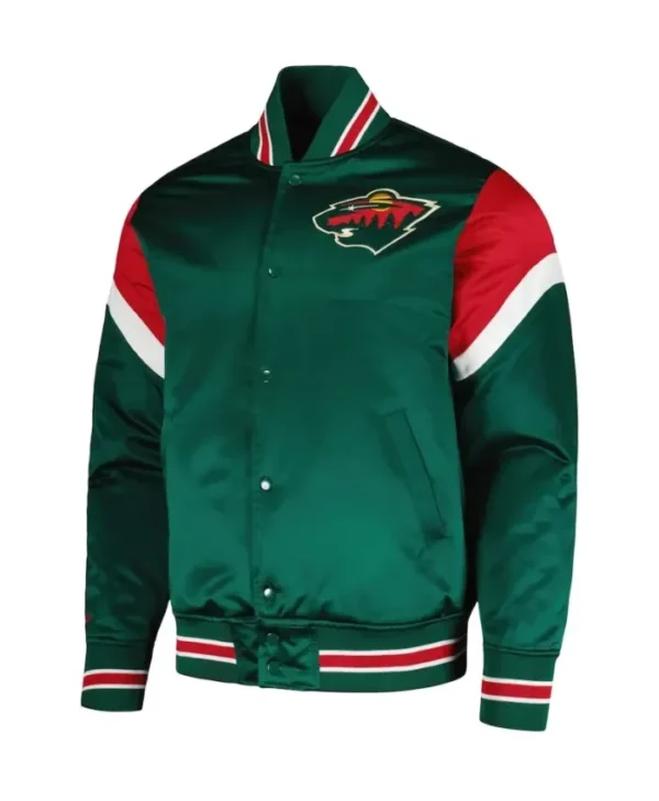 Minnesota Wild Satin Green Full Snap Varsity Jacket
