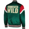 Minnesota Wild Satin Green Full Snap Varsity Jacket Back