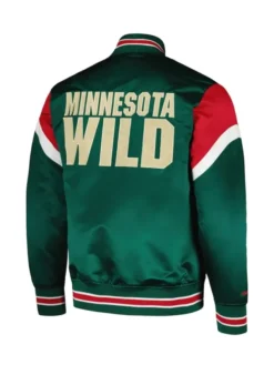 Minnesota Wild Satin Green Full Snap Varsity Jacket Back