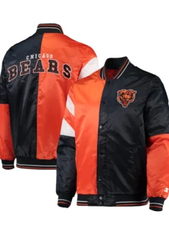 Monroe Chicago Bears Black and Orange Satin Varsity Jacket