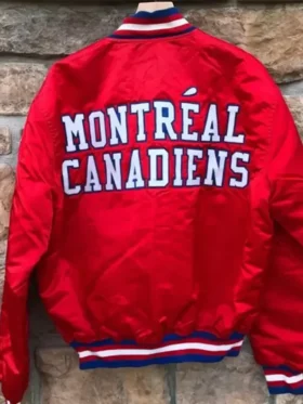 Montreal Canadiens 1993 Stanley Cup Red Satin Varsity Jacket Back