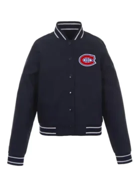 Montreal Canadiens Front Hit Poly Twill Navy Blue Varsity Jacket