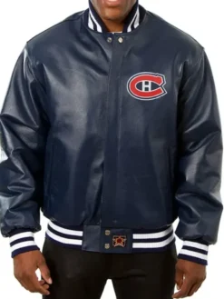 Montreal Canadiens Navy Blue Vintage Bomber Leather Jacket