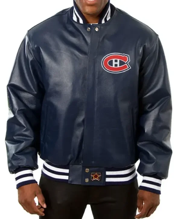 Montreal Canadiens Navy Blue Vintage Bomber Leather Jacket