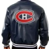 Montreal Canadiens Navy Blue Vintage Bomber Leather Jacket Back