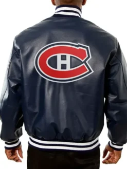 Montreal Canadiens Navy Blue Vintage Bomber Leather Jacket Back