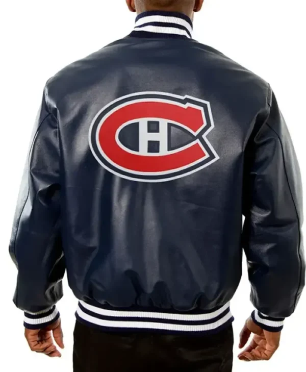 Montreal Canadiens Navy Blue Vintage Bomber Leather Jacket Back