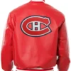 Montreal Canadiens Red Varsity Leather Letterman Jacket Back
