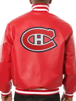 Montreal Canadiens Red Varsity Leather Letterman Jacket Back