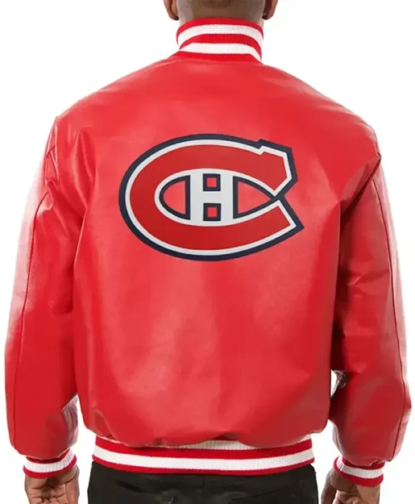 Montreal Canadiens Red Varsity Leather Letterman Jacket Back