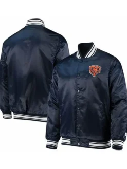 Myke Chicago Bears Full Snap Black Satin Varsity Jacket
