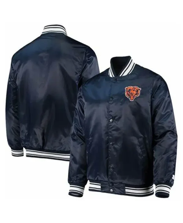 Myke Chicago Bears Full-Snap Black Satin Varsity Jacket