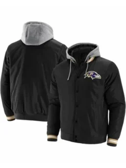 NFL Baltimore Ravens Black Satin Varsity Hooded Jacket