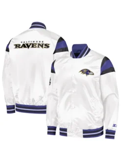 NFL Baltimore Ravens Flock White Satin Varsity Jacket