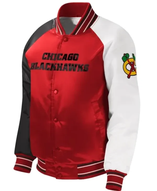 NFL Chicago Blackhawks Red Satin Varsity Jacket