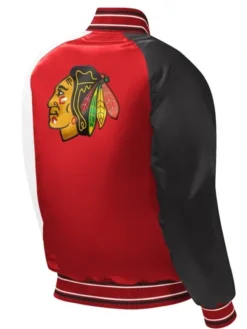 NFL Chicago Blackhawks Red Satin Varsity Jacket Back