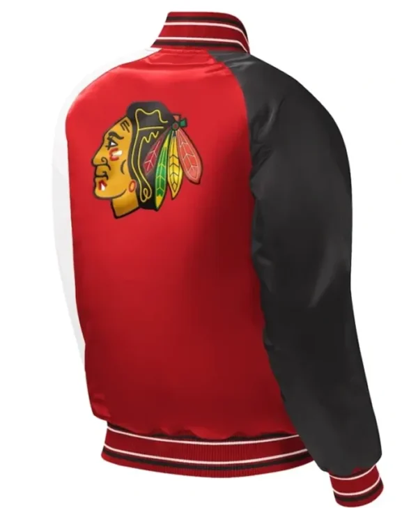 NFL Chicago Blackhawks Red Satin Varsity Jacket Back